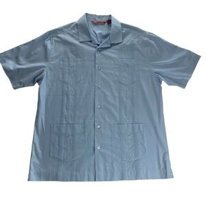 Havanera Guayabera Shirt Mens Large Short Sleeve Button Down Blue Camp Shirt
